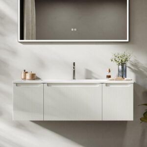 Meuble-lavabo mural 120 cm - vasque résine, tiroir blanc mat