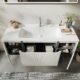 Meuble-lavabo mural 120 cm - vasque résine, tiroir blanc mat