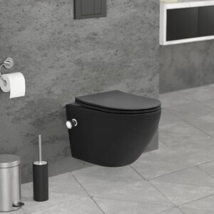 WC suspendu LuxeBath 49 cm sans rebord Noir Mat avec bidet