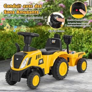 Porteur tracteur enfants Caterpillar avec remorque amovible