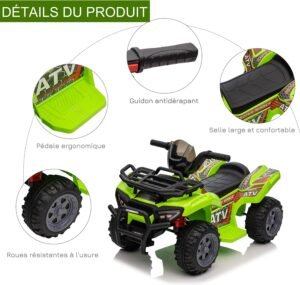 Quad électrique enfant HOMCOM 18-36 mois 6V 2 km/h Vert