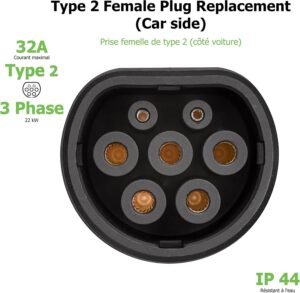 Câble de charge Type 2 32A 3 phases (22 kW) - IEC 62196 Noir