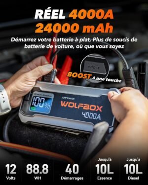Booster batterie WOLFBOX 4000A 24000mAh — Démarreur 12V
