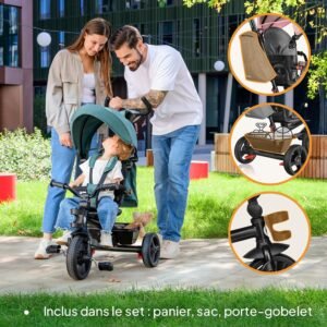 Tricycle bébé évolutif Lionelo Haari 2 en 1, siège 360° Rose