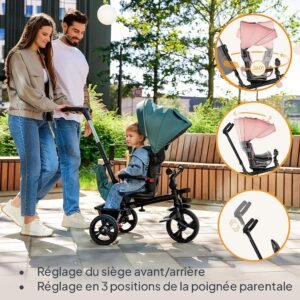 Tricycle bébé évolutif Lionelo Haari 2 en 1, siège 360° Rose
