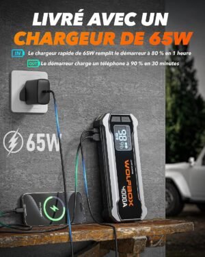 Booster batterie WOLFBOX 4000A 24000mAh — Démarreur 12V
